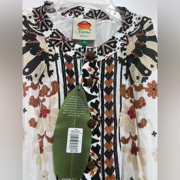 Farm Rio Flower Fan Tapestry Off-White Mini Dress - Picture 2 of 4